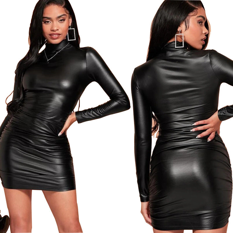 Turtleneck Faux Leather Dress